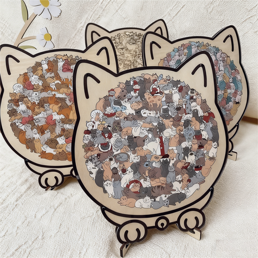 🎁Christmas Sale 70% OFF🎅135-Piece Morandi-Colored Cat Shaped Wooden Jigsaw Puzzle