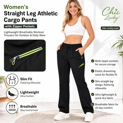 👖✨Women’s Straight-Leg Cargo Trousers – Elastic Waist, 6-Pocket Casual Pants for Work, Travel & Everyday Wear-Q