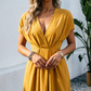 💖HOT SALE🔥✨Clasi Solid Plunging Neck Fold Pleated Detail Dress👗