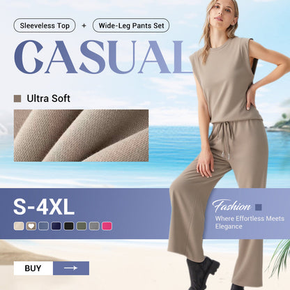 💅✨ 50% OFF! 💜Women's Casual Sleeveless Top & Wide-Leg Pants Set