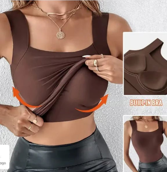 🏆Last Day Special Price ￡7.99!!💐Women's U Neck Camisole High Strechy Seamless Built-in Bra Padded Tank Tops