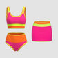 🏖️Vacation Sale 49% OFF💃Color Contrast Patchwork Nylon Sporty 3 Piece Bikini Sets