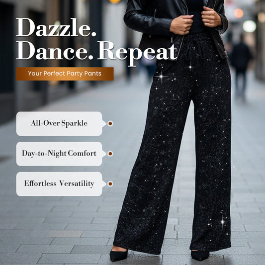 🎄LAST DAY SALE 50% OFF🥰Women's Sequin Sparkle Wide Leg Pants with Elastic Waistband