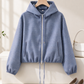 🎁2026 New Arrivals💥Last Day Sale 50% Off🧥Women’s Vintage Check Hooded Cropped Jacket | Full Zip, Drawstring Hem, Loose Drop Shoulder Casual Outerwear for Autumn & Winter-Q