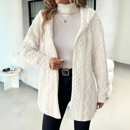 Women’s Fuzzy Sherpa Hooded Cardigan, Soft Plush Fleece Open Front Coat, Long Sleeve Mid-Length Relaxed Fit Jacket, Cozy Fall Winter Outerwear, Warm Teddy Jacket for Women❄️