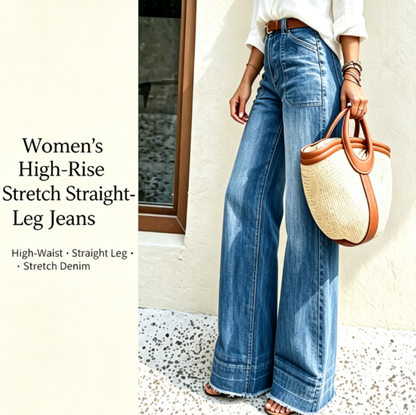 🎁2026 New Arrivals💥👖 Polished Denim Comfort | Women's High-Rise Stretch Straight-Leg Jeans with Washed Finish-Q
