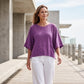 ⏳LAST DAY SALE ONLY ￡11.99!!🔥🌸Women's Solid Color Splicing Loose Five Points Flare Sleeve T-Shirt