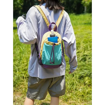 🎒Unisex Lightweight Color Block Nylon Mini Backpack – Compact & Water-Resistant Daypack for Every Adventure! Hiking bag 🌈🚶‍♂️