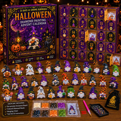 🎃💎 31-Day Halloween Diamond Art Advent Calendar – DIY Gnome Ornament Countdown Kit
