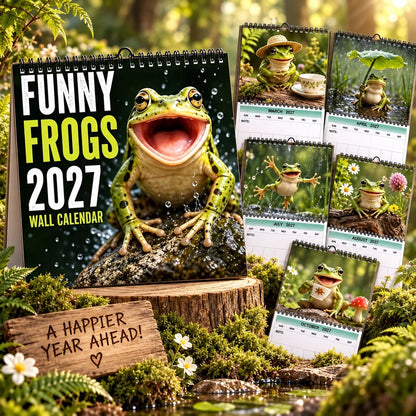 🐸Funny Frogs 2027 Wall Calendar – Cute Humorous Frog Calendar, Quirky Amphibian Gift, Nature & Wildlife Decor