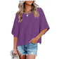 ⏳LAST DAY SALE ONLY ￡11.99!!🔥🌸Women's Solid Color Splicing Loose Five Points Flare Sleeve T-Shirt
