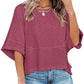 ⏳LAST DAY SALE ONLY ￡11.99!!🔥🌸Women's Solid Color Splicing Loose Five Points Flare Sleeve T-Shirt