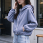 🎁2026 New Arrivals💥Last Day Sale 50% Off🧥Women’s Vintage Check Hooded Cropped Jacket | Full Zip, Drawstring Hem, Loose Drop Shoulder Casual Outerwear for Autumn & Winter-Q