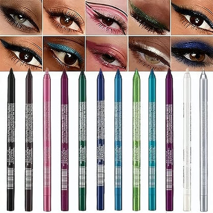 💧10-Pack Waterproof Colored Gel Eyeliner Pencil – Metallic & Shimmer Finishes, Smudge-Proof（Pencil sharpener color is random）