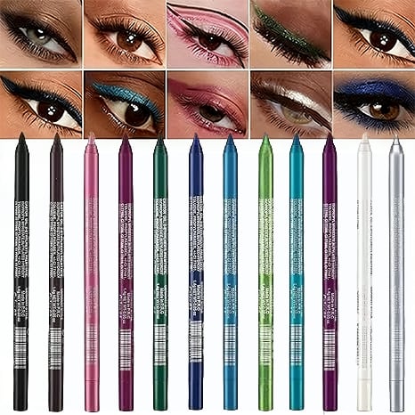 💧10-Pack Waterproof Colored Gel Eyeliner Pencil – Metallic & Shimmer Finishes, Smudge-Proof（Pencil sharpener color is random）