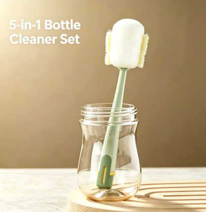 🥳2026 HOT SALE🥳💞50K+ SOLD! 🧽✨ 5-in-1 Bottle Cleaner Set – sponge + straw + lip + gap brush + hook – every corner sparkling clean. Reaches narrow necks & tight spots – keeps water bottles, baby bottles & cups truly hygienic! 🍼✅