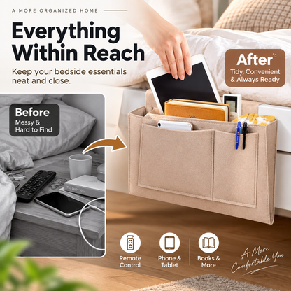 🥳2026 HOT SALE🥳💞50K+ SOLD! 🛏️50% OFF NOW! Bedside Hanging Storage Bag‑Multi‑Pocket Bed Caddy Organizer, Felt Hanging Pouch for Dorm Bunk Bed Hold Tablet Book Phone Stationery
