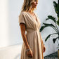 💖HOT SALE🔥✨Clasi Solid Plunging Neck Fold Pleated Detail Dress👗