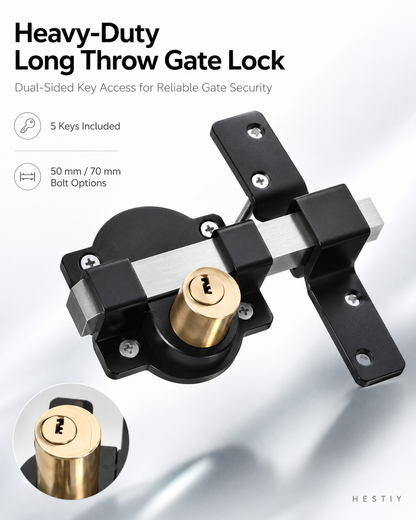 🔒 LIMITED-TIME 50% OFF! ✨ Heavy-Duty Long Throw Gate Lock – Dual-Sided Key, 5 Keys Included 🏡