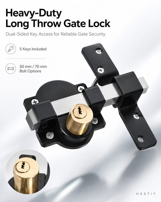 🔒 LIMITED-TIME 50% OFF! ✨ Heavy-Duty Long Throw Gate Lock – Dual-Sided Key, 5 Keys Included 🏡