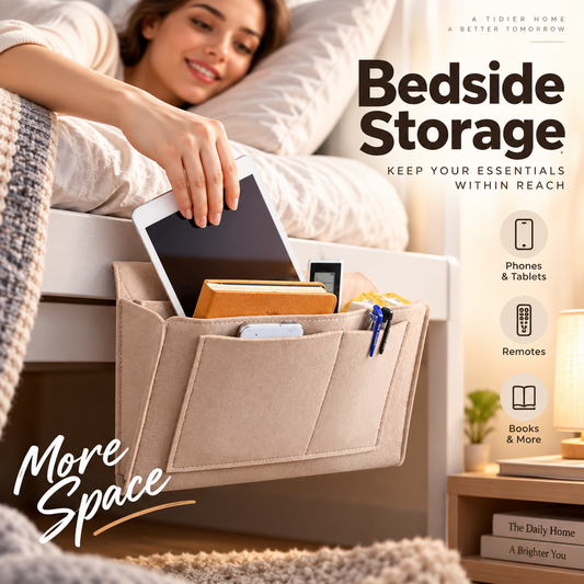 🥳2026 HOT SALE🥳💞50K+ SOLD! 🛏️50% OFF NOW! Bedside Hanging Storage Bag‑Multi‑Pocket Bed Caddy Organizer, Felt Hanging Pouch for Dorm Bunk Bed Hold Tablet Book Phone Stationery
