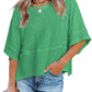 ⏳LAST DAY SALE ONLY ￡11.99!!🔥🌸Women's Solid Color Splicing Loose Five Points Flare Sleeve T-Shirt