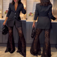 Stylish Blazer & See Through Flared Pants 2 PCS Set