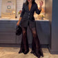 Stylish Blazer & See Through Flared Pants 2 PCS Set