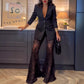Stylish Blazer & See Through Flared Pants 2 PCS Set