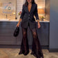 Stylish Blazer & See Through Flared Pants 2 PCS Set