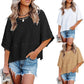 ⏳LAST DAY SALE ONLY ￡11.99!!🔥🌸Women's Solid Color Splicing Loose Five Points Flare Sleeve T-Shirt