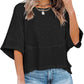 ⏳LAST DAY SALE ONLY ￡11.99!!🔥🌸Women's Solid Color Splicing Loose Five Points Flare Sleeve T-Shirt