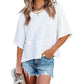 ⏳LAST DAY SALE ONLY ￡11.99!!🔥🌸Women's Solid Color Splicing Loose Five Points Flare Sleeve T-Shirt