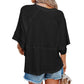 ⏳LAST DAY SALE ONLY ￡11.99!!🔥🌸Women's Solid Color Splicing Loose Five Points Flare Sleeve T-Shirt