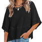 ⏳LAST DAY SALE ONLY ￡11.99!!🔥🌸Women's Solid Color Splicing Loose Five Points Flare Sleeve T-Shirt