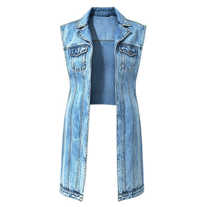 👗👖 LIMITED-TIME 50% OFF! Women’s Sleeveless High-Slit Denim Vest Dress – Irregular Longline Cut, Premium Denim & Bold Layered Style ✨
