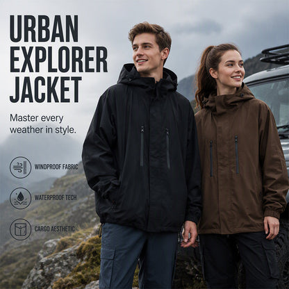📢📢2026 HOT SALE!!🔥Windproof Hooded Cargo Jacket Waterproof Outdoor Streetwear Coat
