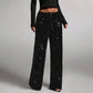 🛍️🍂LAST DAY SALE 70% OFF👍✨Women's Glitter Fashion Adjustable Drawstring Slimming Elastic Waist Straight-Leg Pants-Q