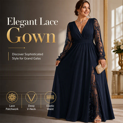 🥳2026 HOT SALE💞💥50% OFF! 🌸 Women’s Elegant V Neck Lace Patchwork Maxi Dress – Elegant Feminine Style With Romantic Lace Details