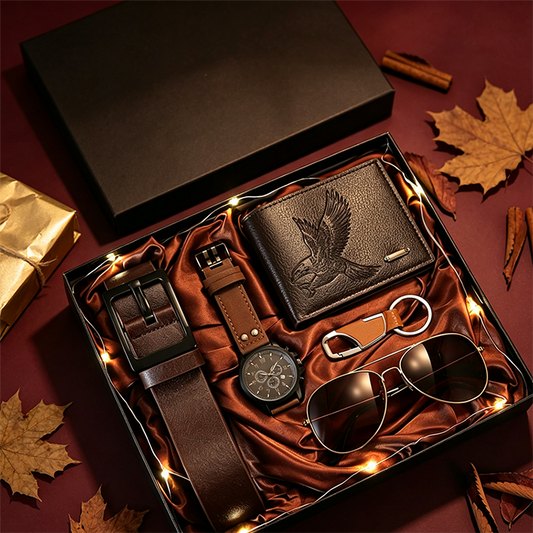 📢📢🏆Last Day Promotion👜50% OFF !! ⏰Men's 7-Piece Gift Set with Watch Wallet Belt Sunglasses Keychain