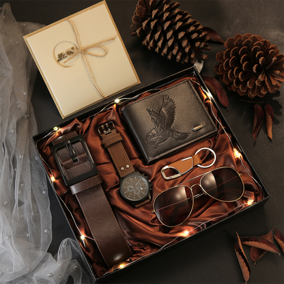 📢📢🏆Last Day Promotion👜50% OFF !! ⏰Men's 7-Piece Gift Set with Watch Wallet Belt Sunglasses Keychain