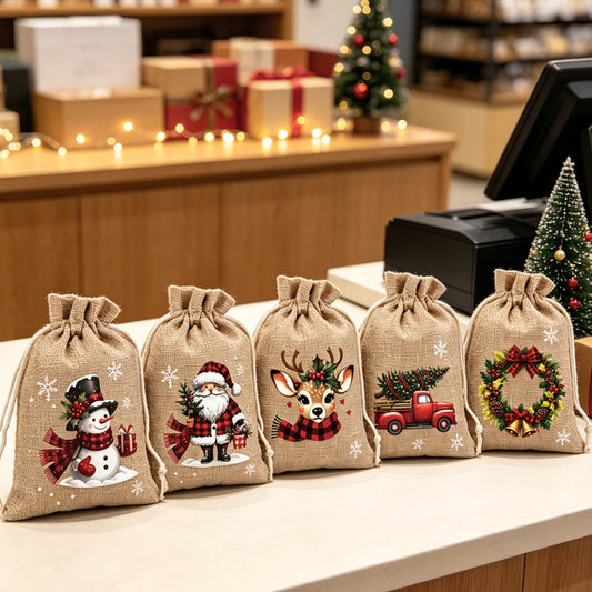🔥🎁Ready for Christmas!🎅Xmas Sales - 50% OFF🎄Christmas Burlap Gift Bags with Drawstring🎅