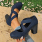 🎁2026 New Arrivals💥50% OFF! 👠Women's Round Toe Crisscross Strap Mary Jane Platform Chunky High Heels-Q