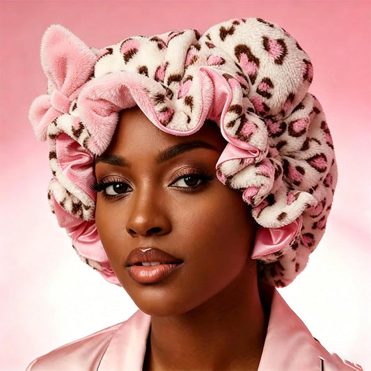 🥰2026 HOT SALE💥💞50K+ SOLD! 💕✨ 50% OFF!🌟Leopard Print Cat Ear Hair Bonnet