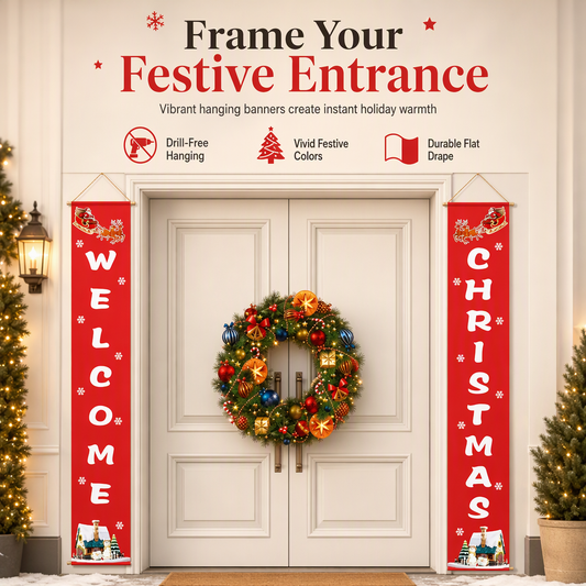 🎅Ready for Christmas!🌟 Shopping Frenzy: Entire Store 50% OFF!💖Christmas and Halloween Door Couplet Banners Oxford Cloth Hanging Flags Door Curtain 30x180cm