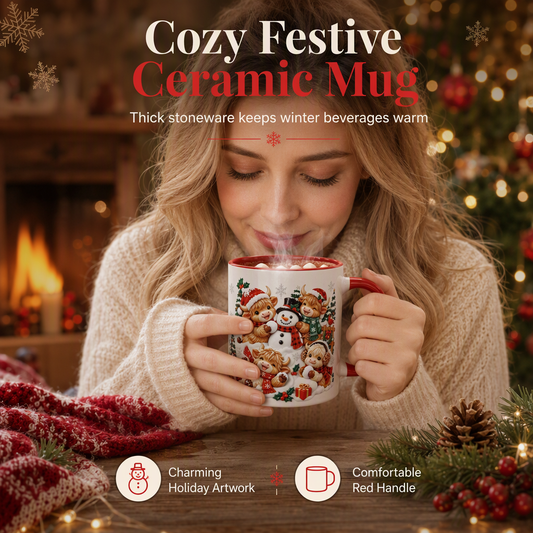 ☕ 50% OFF! ✨ Highland Cow & Snowman Mug – Festive Christmas charm ✨