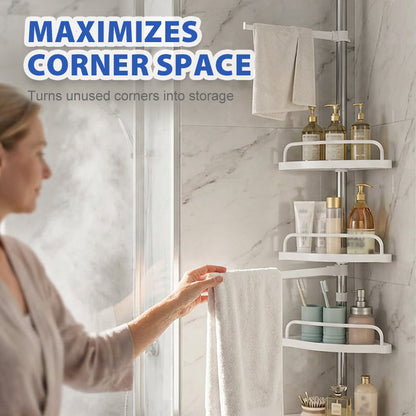 🔥50% OFF!!📢🚿 Adjustable Telescopic Corner Shower Caddy – Space-Saving Storage for Toiletries & Essentials ✨