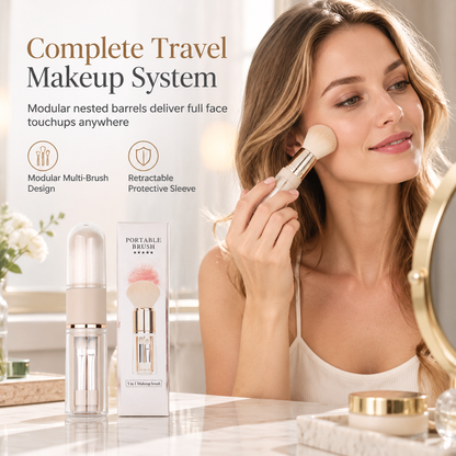 🎄 LAST DAY! Christmas Sale🔥Portable Retractable Makeup Brush Set Multifunctional Travel Cosmetic Tool with Powder Blush and Silicone Lip Brush