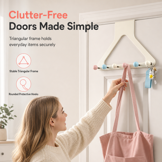 🖤Black Friday Hot Sale 50% OFF♟️Cream Over the Door Hook Organizer Rack Heightened and Reinforced Punch Free Heavy Duty Coat Hat and Bag Hanging Rack for Bedroom