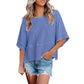 ⏳LAST DAY SALE ONLY ￡11.99!!🔥🌸Women's Solid Color Splicing Loose Five Points Flare Sleeve T-Shirt